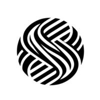 Abstract featuring a black and white circular composition of interwoven, curved linear elements, creating a dynamic visual interplay. vector