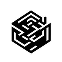 Isometric Maze Cube Illusion A Black, White, and Gray Geometric Puzzle on a Textured White Canvas. vector