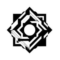 Geometric Black and White Starburst Pattern, Abstract Optical Illusion with Layered Shapes, Centered Composition on White Background. vector