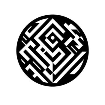 geométrico laberinto simétrico negro y blanco circular con como un laberinto modelo y sutil sombra efecto en blanco fondo. vector