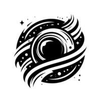 Cosmic Eye Abstract Black and White Illustration of a swirling vortex, stars, and a central eyelike orb on a white canvas. vector