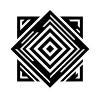 Geometric Abstract A symmetrical black and white optical illusion with layered diamond shapes and linear elements on a white background. vector