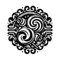 Intricate Black and White Featuring Swirling Lollipops Within a Decorative Circular Frame and Elegant Ornamentation. vector