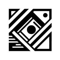 Geometric Black and White Composition Concentric Squares, Stripes, and Circles Create Optical Illusion Within Square Frame. vector