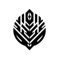Abstract Geometric Leaf Minimalist Black and White with Shadow Effect, Isolated on a White Background. vector