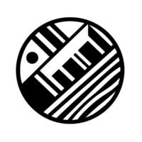 Geometric Black and White Abstract Circle with Diagonal Lines, Rectangles, and a Dot, Minimalist and Modern. vector