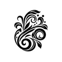 Intricate Black Flourish on White Elegant Floral Scroll with Leaves, Swirls, and Decorative Elements in Minimalist Style. vector