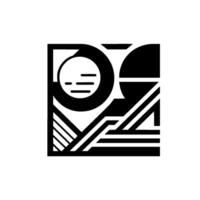 Bold Geometric Abstract Composition featuring Circle with Lines, Lines, Shapes and Angles in Black and White, Square Format. vector