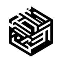 Isometric Hexagon Maze A D Illusion of Black and White Geometric Pathways, Challenging the Viewers Perception of Space. vector