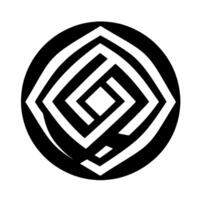 Geometric Black and White OpArt Circle Design, featuring concentric squares within a circle, creating an optical illusion. vector