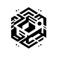 Geometric Hexagon with Intricate Black and White Lines, Dots, Shapes Forming a Modern, Abstract, Minimalist vector
