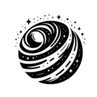 Black and White Swirling Cosmic Orb with Stars and Dots A Minimalist Celestial Illustration. vector