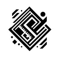 Geometric Black and White Abstract Square Composition with Labyrinthine and Rectilinear Forms, Dots, and Lines. vector