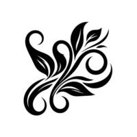 Elegant Black Floral Swirl on White Background A symmetrical arrangement of leaves and decorative curls, creating a graceful and timeless aesthetic. vector