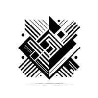 Geometric Abstract Composition A symmetrical Black and White Design, Featuring Lines, Squares, Triangles, and Dots, with a Shadow. vector