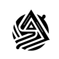 Geometric Abstract Logo A bold black and white featuring a triangular form atop a stylized S encased within a circle. vector