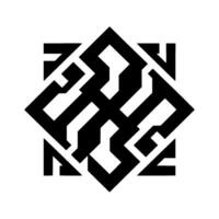Abstract Black and White Geometric Pattern Composed of Interlocking Shapes Within a Diamond, Symmetrical, and Minimalist Design. vector