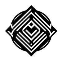 Geometric black and white symmetrical with layered lines, diamond shape, and circular outline. vector