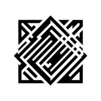Geometric Black and White Abstract Composition Interlocking Squares, Lines, and Triangular Forms, Creating a Complex, Labyrinthine Design. vector