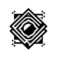 Geometric Monochrome Icon Intricate black and white with layered squares, a central circle, and small surrounding dots, embodying minimalism. vector