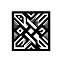 Symmetrical Black and White Geometric Pattern in a Square, Featuring Lines, Shapes, and Dots for Abstract Art. vector