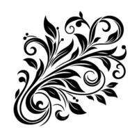 Elegant Black Floral on White VectorStyle Swirls, Leaves, and Berries in a Symmetrical, Ornamental Pattern. vector