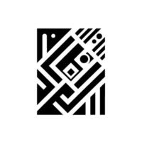 Geometric, abstract black and white featuring lines, squares, circles, and dots in a complex, patterned rectangular arrangement on white background. vector