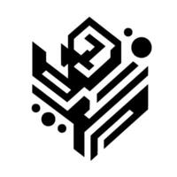 Abstract black and white geometric with cubelike structure, lines, shapes, and dots on a white background, minimalist style. vector
