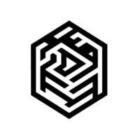 Geometric Maze Icon Black Hexagon Labyrinth with White Contrast on Clean, Isolated Backdrop, Suggesting Strategy and Complexity. vector