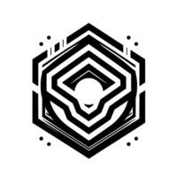 Geometric Black and White Hexagon with Labyrinthine Interior and Spherical Focal Point, Futuristic and Minimalist Aesthetic vector