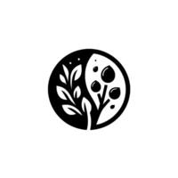 Black and White Yin Yang Symbol with Leaves and Berries, Representing Balance and Harmony in Nature. vector