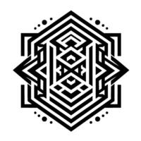 Symmetrical Geometric Abstract Composition Featuring Interlocking Shapes, StarLike Form, Black White, and Dot Accents. vector