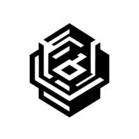 Isometric Black and White Hexagon with Depth Graphic, Geometric, Abstract Illusion. vector