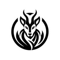 Minimalist Black and White Deer Head with Horns, Enclosed in a Circle, Representing Elegance and Naturalistic Simplicity. vector