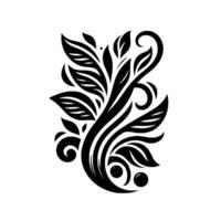 Elegant Black and White Floral Scroll A stylized featuring leaves, curls, and organic shapes on a plain white background. vector