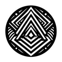 Symmetrical Black and White Geometric Design A Circular Composition of Interlocking Triangular and Diamond Shapes with a Minimalist Aesthetic. vector