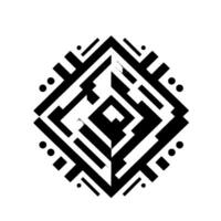 Geometric, Black and White, DiamondShaped Design, With a Labyrinthine Interior, Set Against a White Background. vector