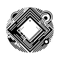Geometric Black and White Circular Featuring a Central Square and Interlocking Elements. vector