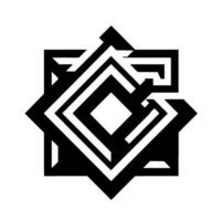 Geometric Abstract A complex black and white starburst with overlapping shapes and a central diamond on a stark white background. vector