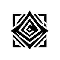 Black and white abstract geometric with concentric diamond shapes and sharp angles in a square. vector