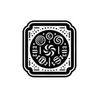 Intricate black and white circular candy emblem, enclosed in a decorative frame, featuring lollipops and wrapped sweets, minimalist design. vector