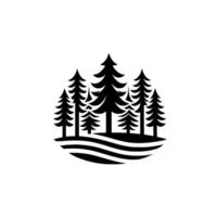Stylized Black and White Illustration of Evergreen Trees on a Wavy Base, Resembling a Forest Landscape with a Minimalist Design. vector