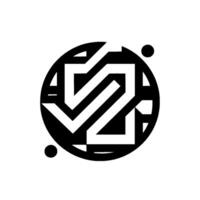 Geometric black and white with an abstract letter S inside a fragmented circular border, and small dots. vector