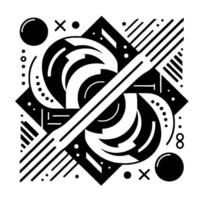 Symmetrical abstract art composition in black, white, and gray featuring geometric shapes, circles, and lines on a bright background. vector