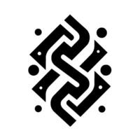 Symmetrical Black Abstract with Intertwined Shapes, Angular Blocks, and Circular Accents on a White Background. vector