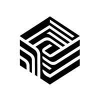Abstract Black and White Isometric Cube with a D Labyrinthine on a White Background, Illustrating Modern Geometry and Art vector