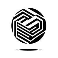 Isometric Black and White Geometric Maze Floating Within a Circle Casting a Shadow on White Background vector