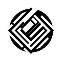 Abstract Geometric Composition A Black and White Circular Featuring Interlocking Shapes and Angular Lines. vector