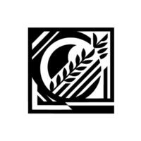 Geometric Black and White Composition Featuring Circular Shapes, Diagonal Lines, and Olive Branch, Within Square Frame. vector