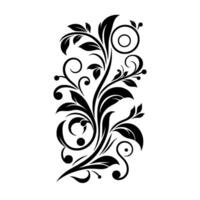 Elegant Black and White Floral Motif A symmetrical showcasing stylized leaves, curls, and dots, perfect for decorative use. vector